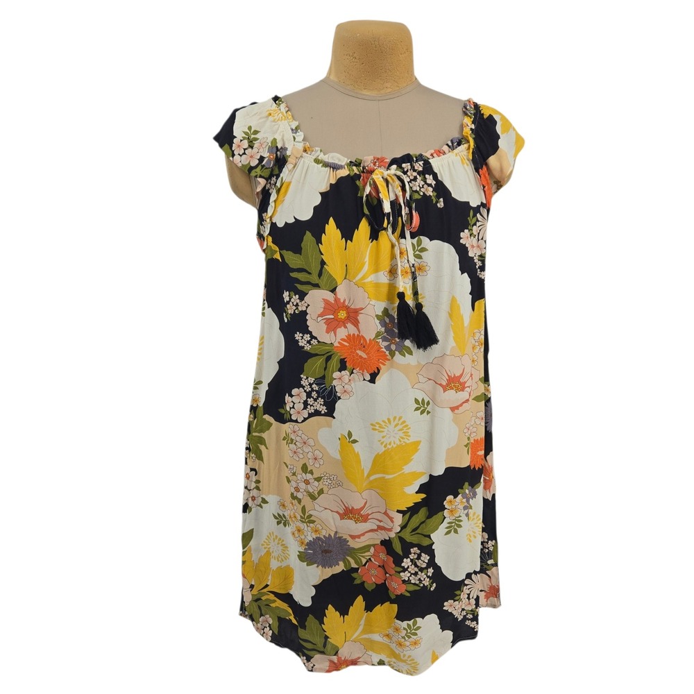 Tribal Femme Floral Mini Dress Medium Multi Color Boho Pockets Lined Cottagecore